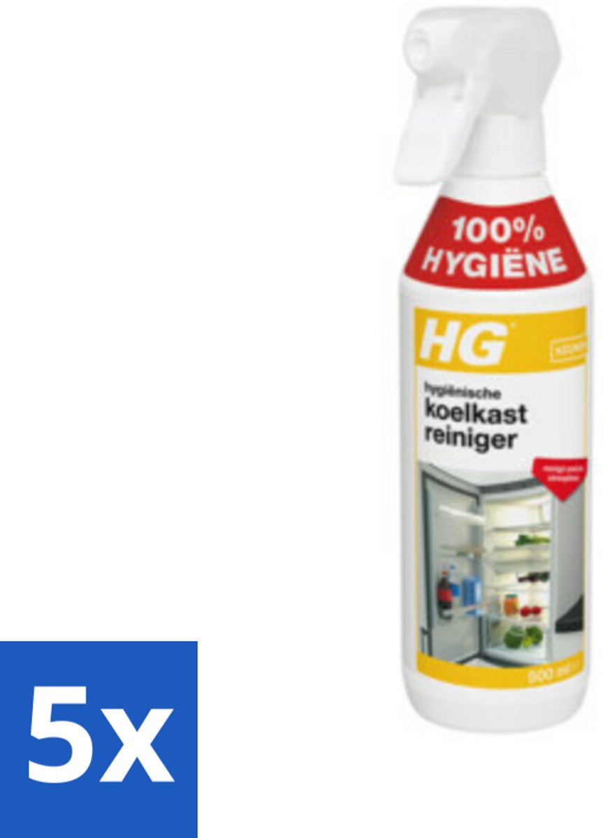 5 x HG Hygienische Koelkast Reiniger 500 ml - Koelkast Reinigen - Koelkast Reinigingsmiddel - Hygiënische Koelkastreiniger - Koelkast Reinigen Zonder Afspoelen - Koelkast Reinigen Snel