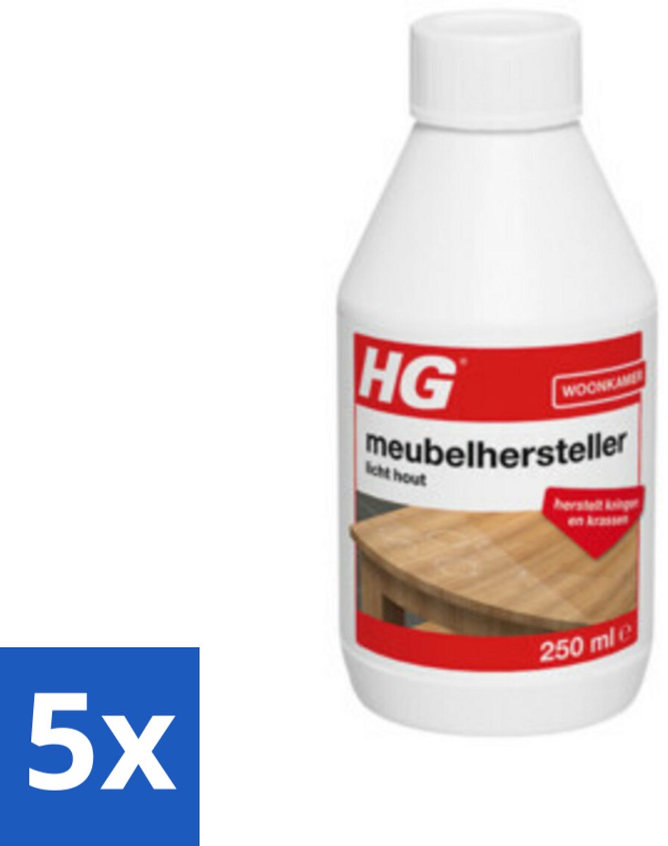 5 x HG Meubelhersteller Licht Hout 250 ml - Houtverzorging - Hout Herstellen - Hout Reinigen - Hout Kleuren Herstellen - Hout Krassen Verbergen
