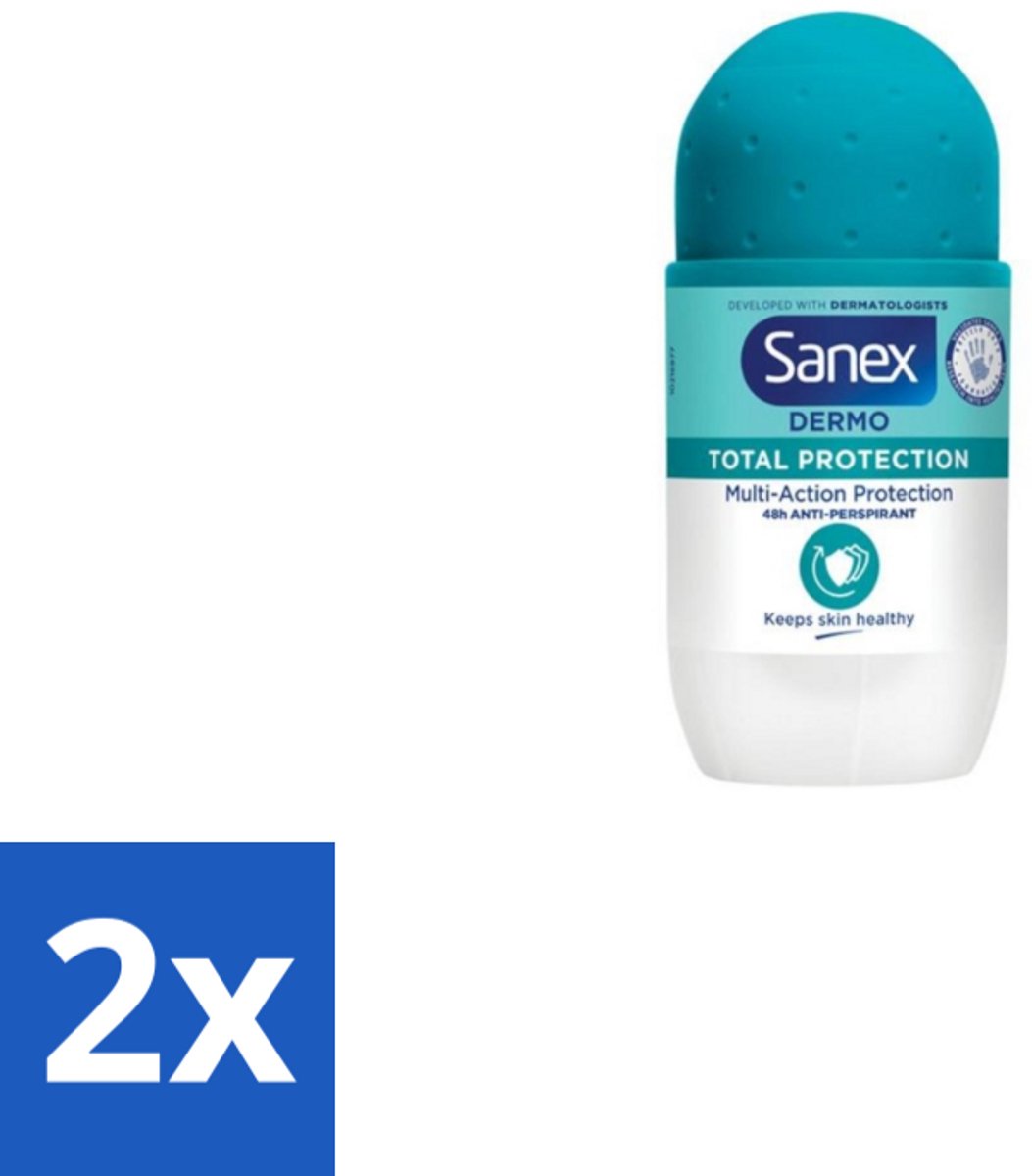 2 x Sanex – Deodorant Roll-On – Dermo Total Protection – 50 ml - Douche - Deodorant Roll-on - Zweetvermindering - Geurvermindering - Huidbescherming