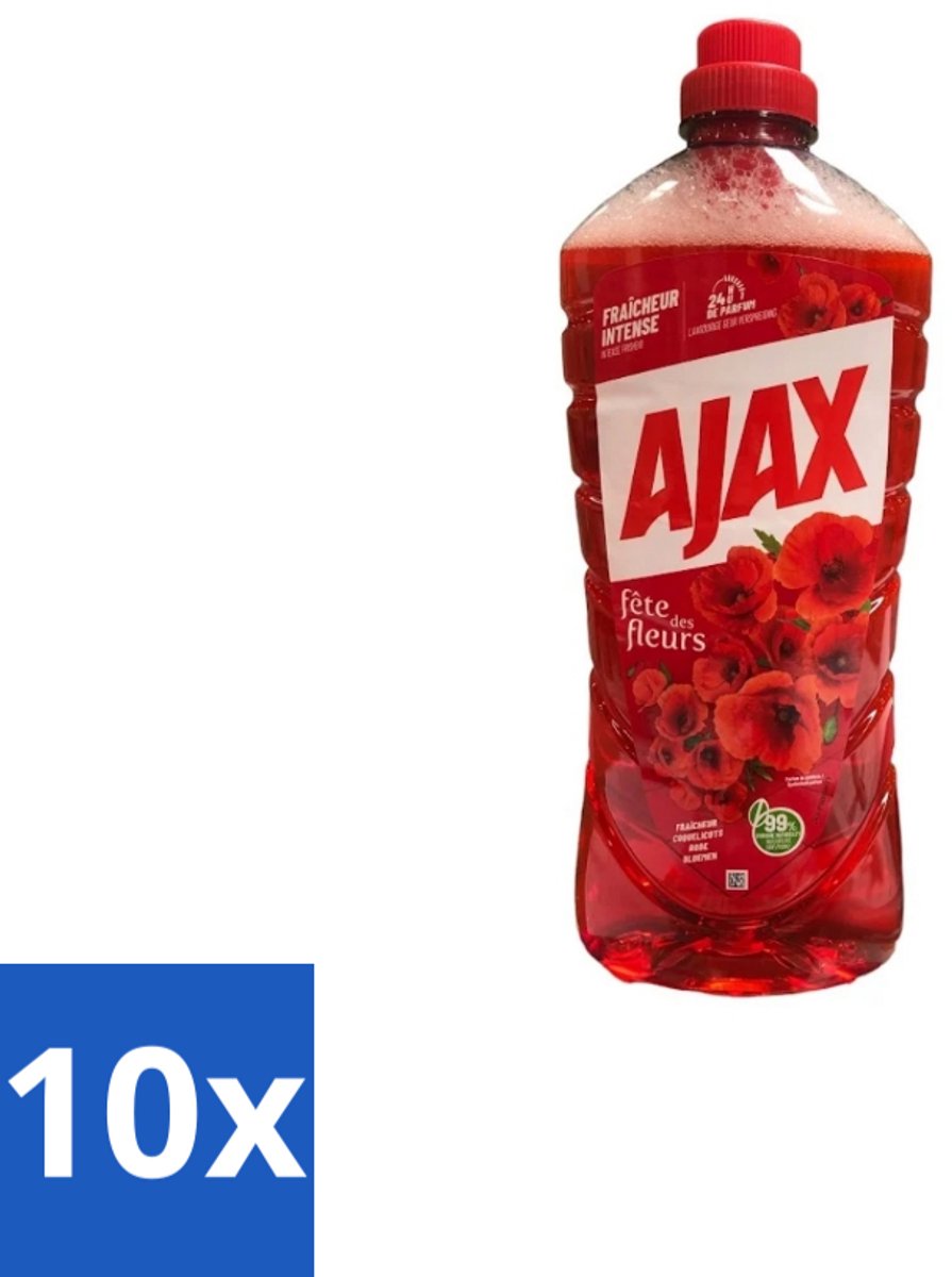 Ajax – Allesreiniger – Rode Bloemen – 1,25 L - Bulkverpakking - 10 stuks