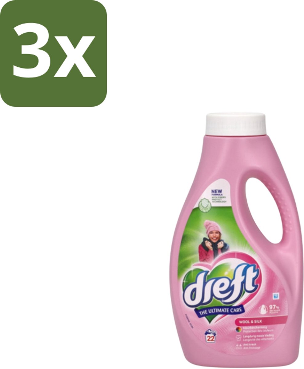 3 x Dreft – Vloeibaar Wasmiddel – Wol & Zijde – 22 Wasbeurten - Wol En Zijde Wasmiddel - Delicate Stoffen Wasmiddel - Mild Wasmiddel - Fijnwas - Handwas