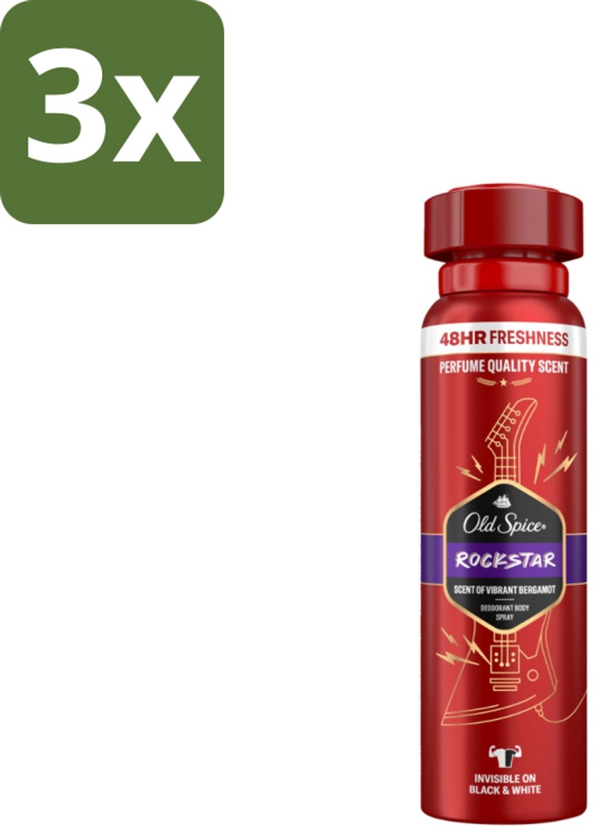 3 x Old Spice – Deospray – Rockstar – 150 ml - Deodorant - Lichaamsgeur - Body Spray - Frisheid - 48 Uur Bescherming