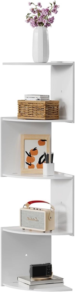 Witte hoekplank met 5 niveaus voor optimale ruimtebesparing en stijlvolle decoratie