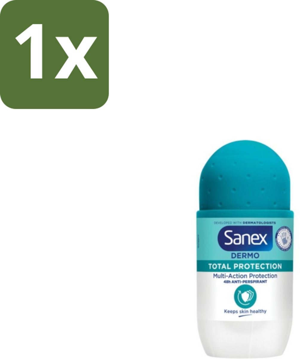 1 x Sanex – Deodorant Roll-On – Dermo Total Protection – 50 ml - Douche - Deodorant Roll-on - Zweetvermindering - Geurvermindering - Huidbescherming