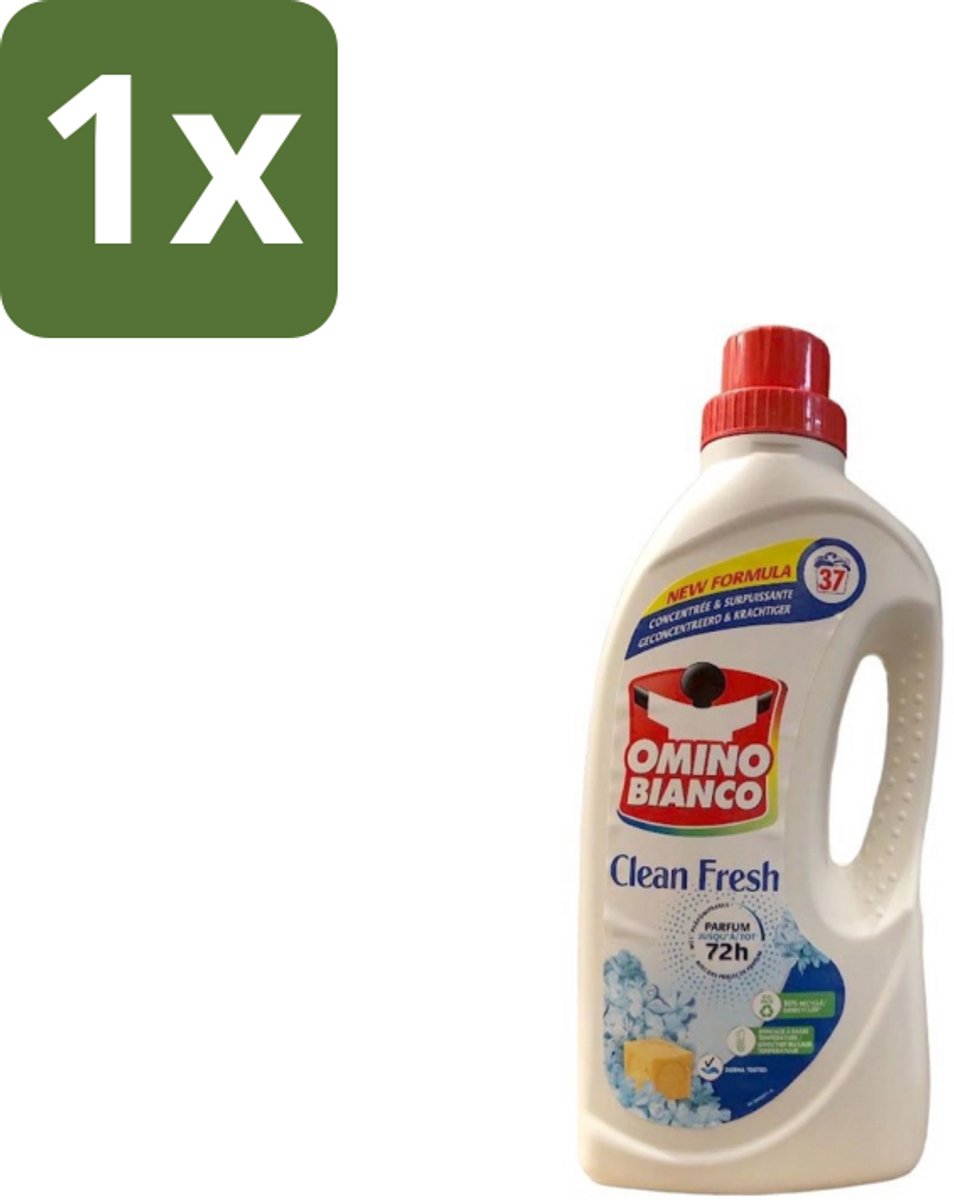 1 x Omino Bianco – Vloeibaar Wasmiddel – Clean Fresh – 1000 ml - Wasmiddel - Kleurbeschermer - Natuurlijke Zeep - Anti-kleurdoorloop - Geconcentreerd Wasmiddel