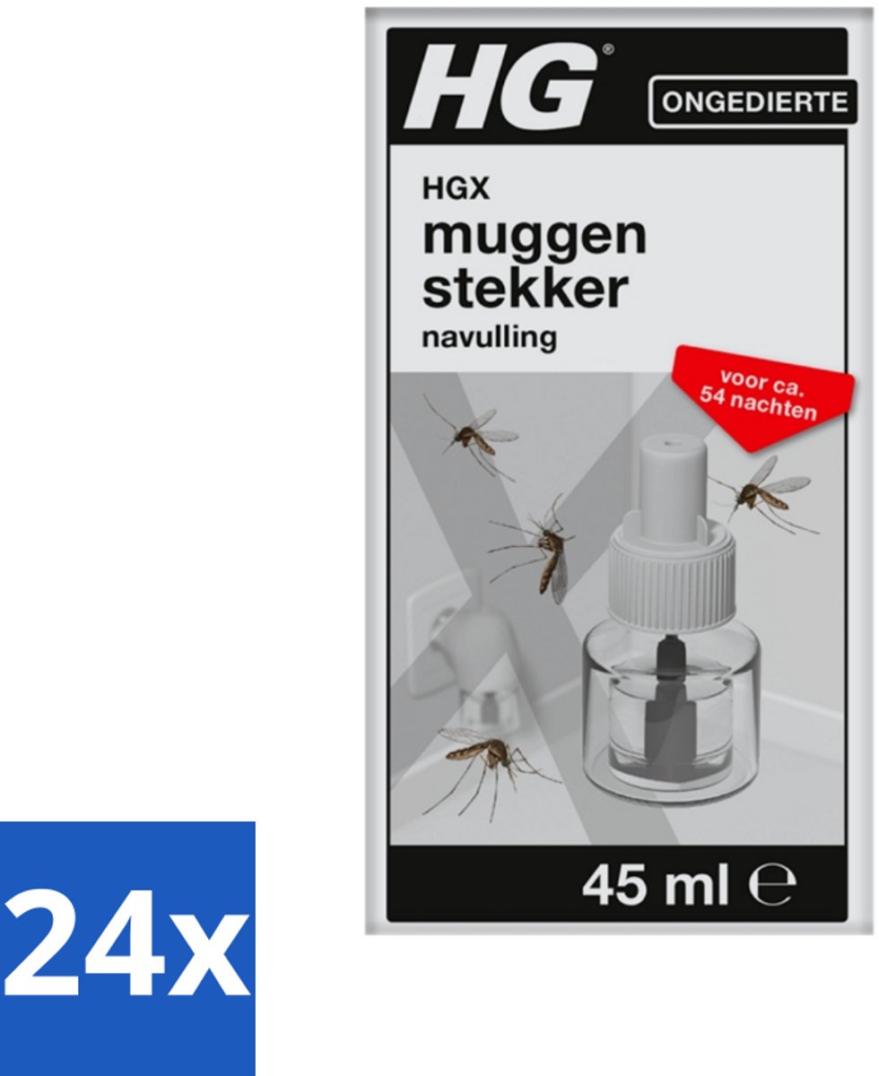 24 x HG X - Muggenstekker Navulling - Continue Bestrijding - 54 Nachten - 45 ml - Muggenwering - Muggen Afweren - Muggenspray - Muggenplaag - Muggenstop