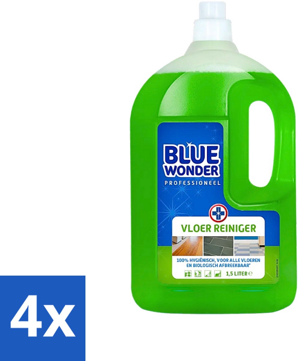 4 x Blue Wonder - Professionele Vloerreiniger - Intensieve Reiniging - 1500 ml - Vloerreiniger - Vloerreiniger HG - Professionele Reiniger - Vloeren Schoonmaken - Schoonmaakproduct