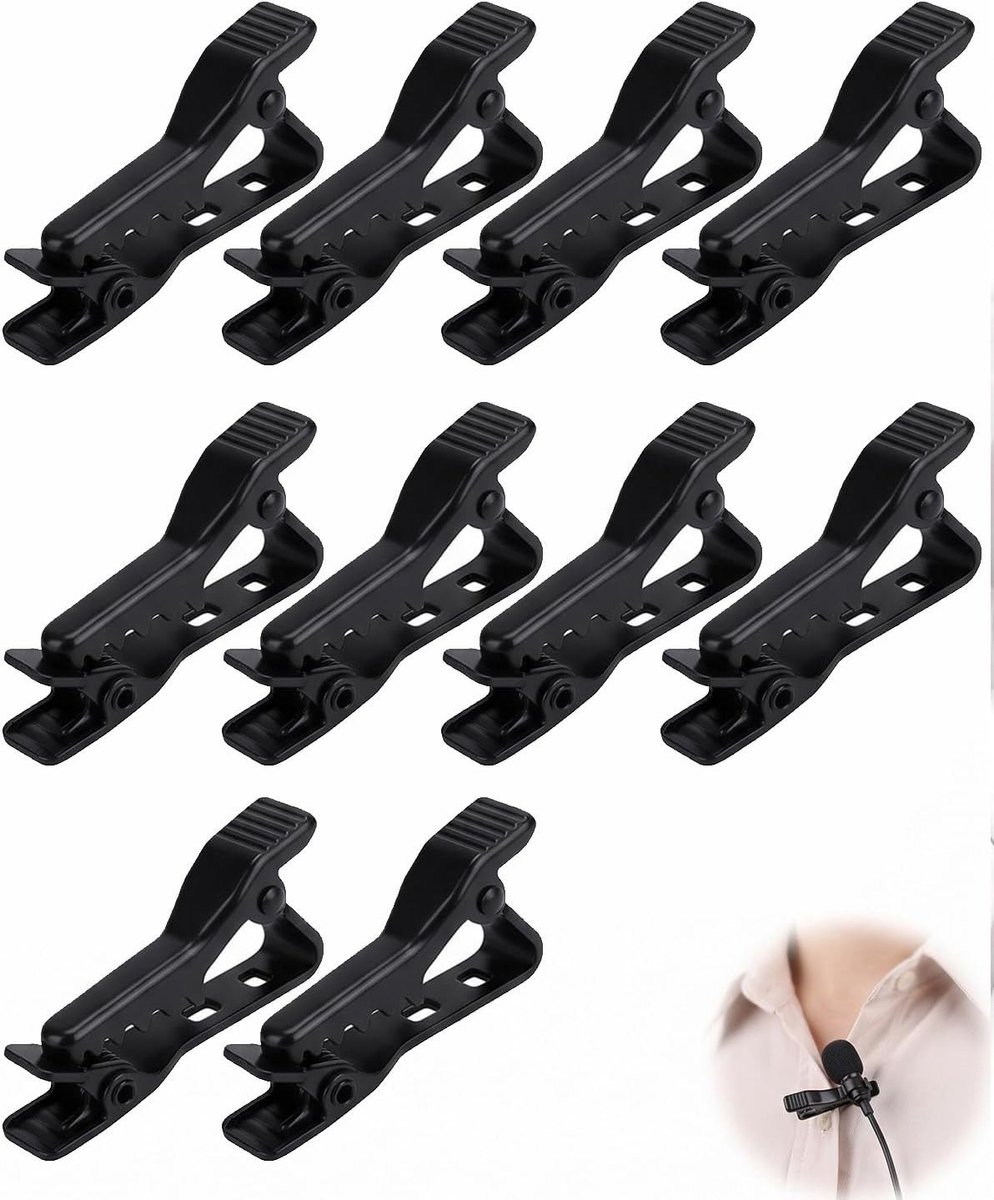 Mini-microfoonclips van kunststof - 10 stuks betrouwbare clipklemmen voor lavalier-microfoons, perfect voor interviews, vergaderingen en online chats