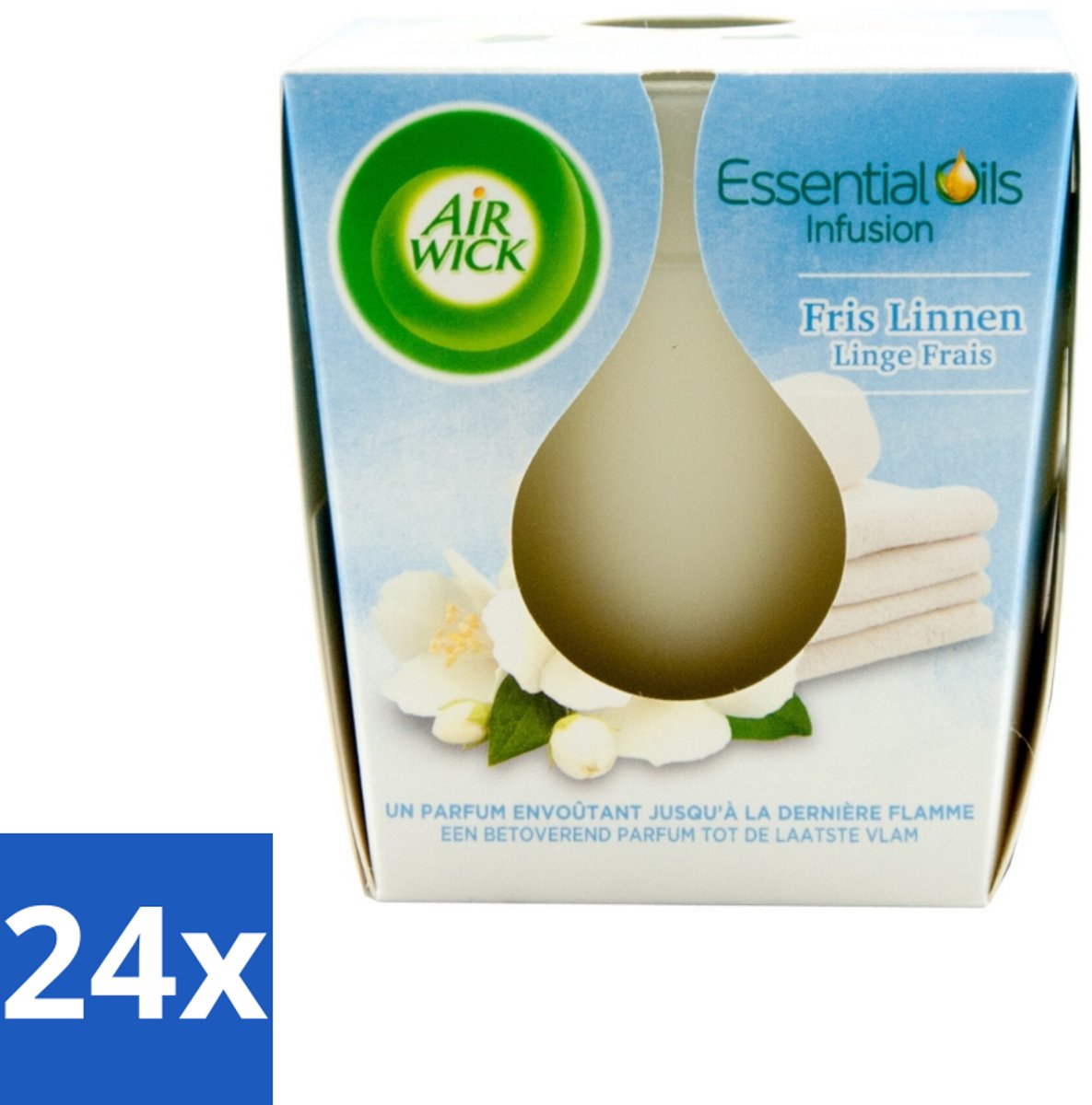 Air Wick – Geurkaars – Fris Linnen met Essentiële Oliën – 105 g - Voordeelverpakking - 24 stuks