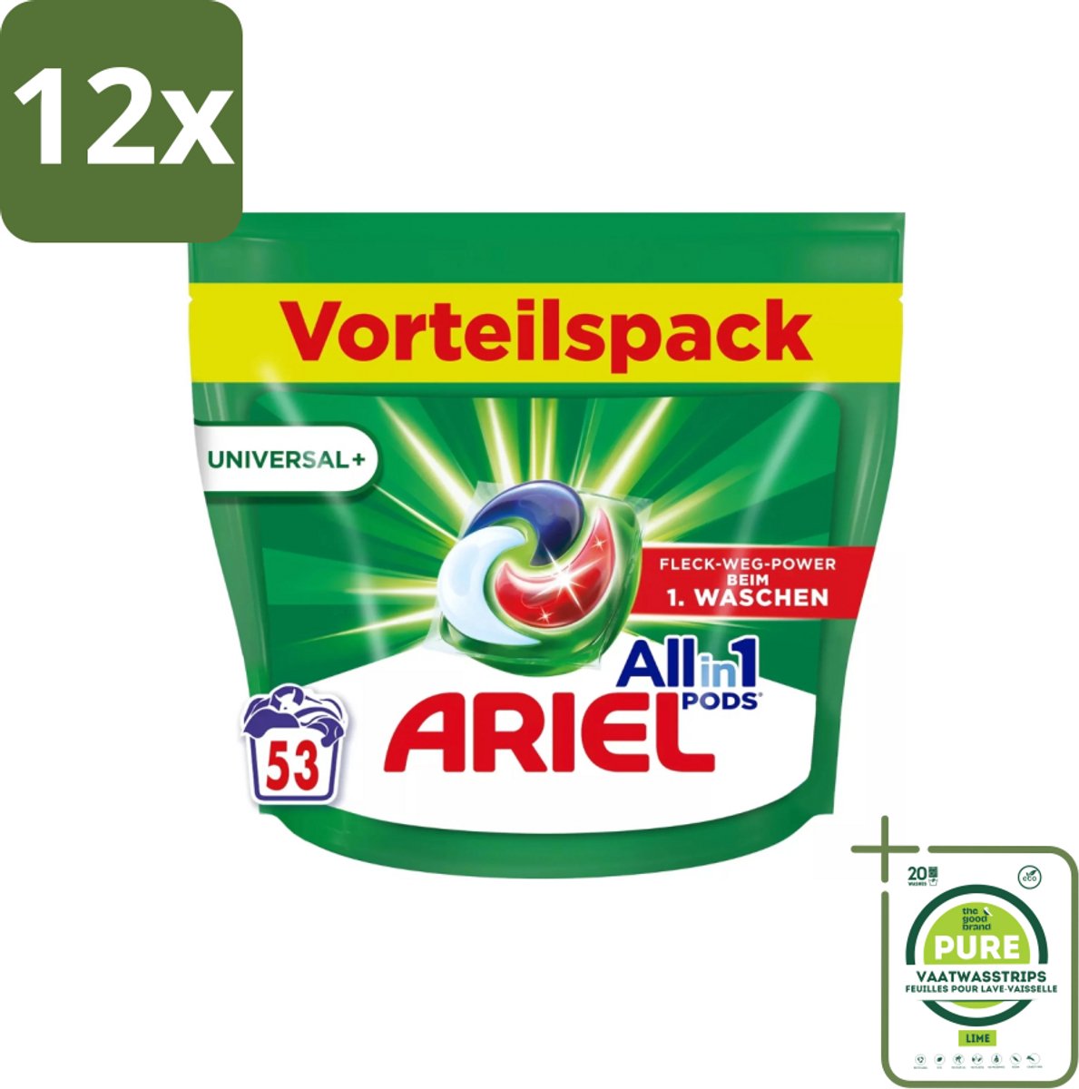 Ariel – Pods All-in-1 – Original – 53 wasbeurten - Voordeelverpakking - 12 stuks - Wasmiddel - Waspods