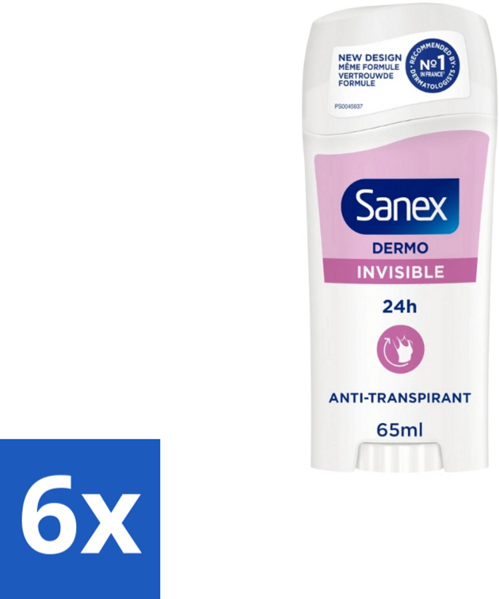 Sanex – Deodorant Stick – Dermo Invisible – 65 ml - Voordeelverpakking - 6 stuks