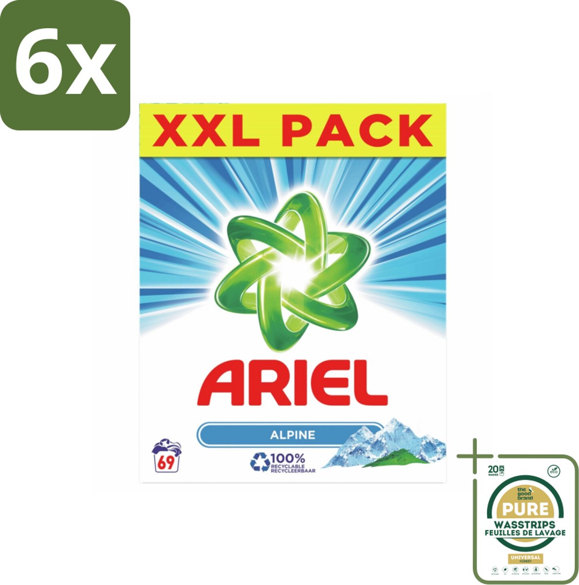 Ariel – Waspoeder – Alpine – 4,485 kg – 50 wasbeurten - Voordeelverpakking - 6 stuks - Kleurbehoud - Frisse geur