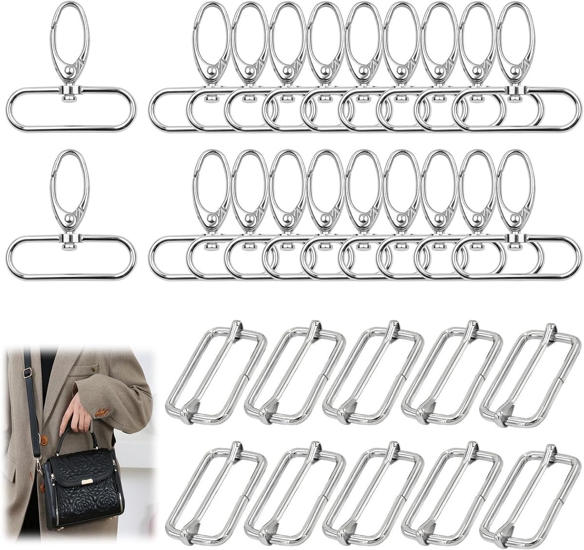 Handtas Sets met Carabiners, Naaigerei en 20 Draaihaakjes, 10 Stuks Metaalgespen en Tri-Glide Bevestigingen