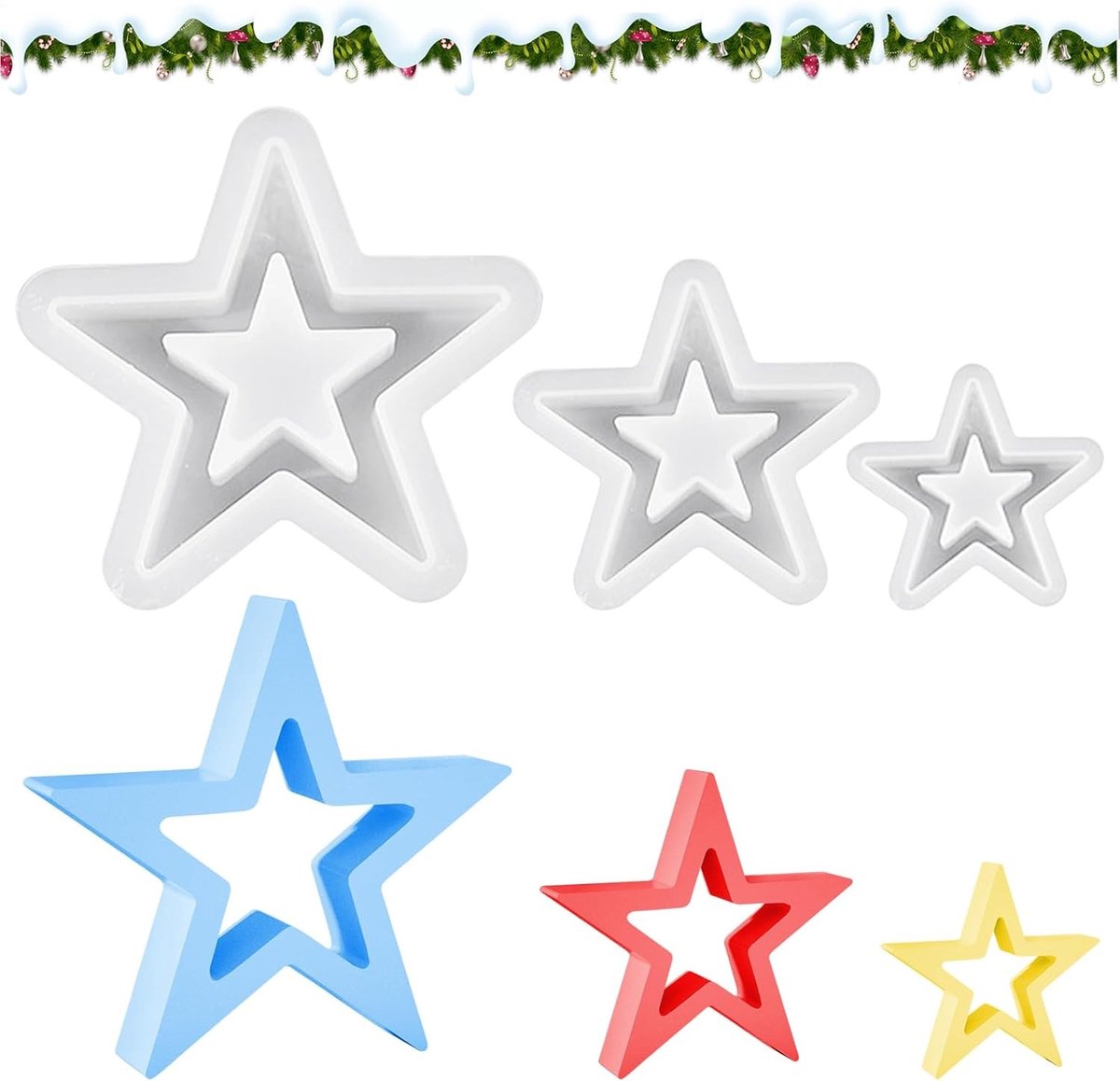 Kerstsiliconen mallen voor sterren en kaarsen, perfect voor het maken van decoraties en geschenken