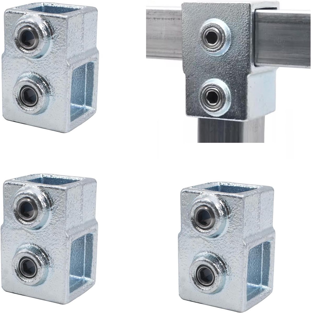 Set van 4 zware T-verbindingen van gietijzer voor vierkante buizen, 25mm, ideaal voor leuningen, planken en hekwerk