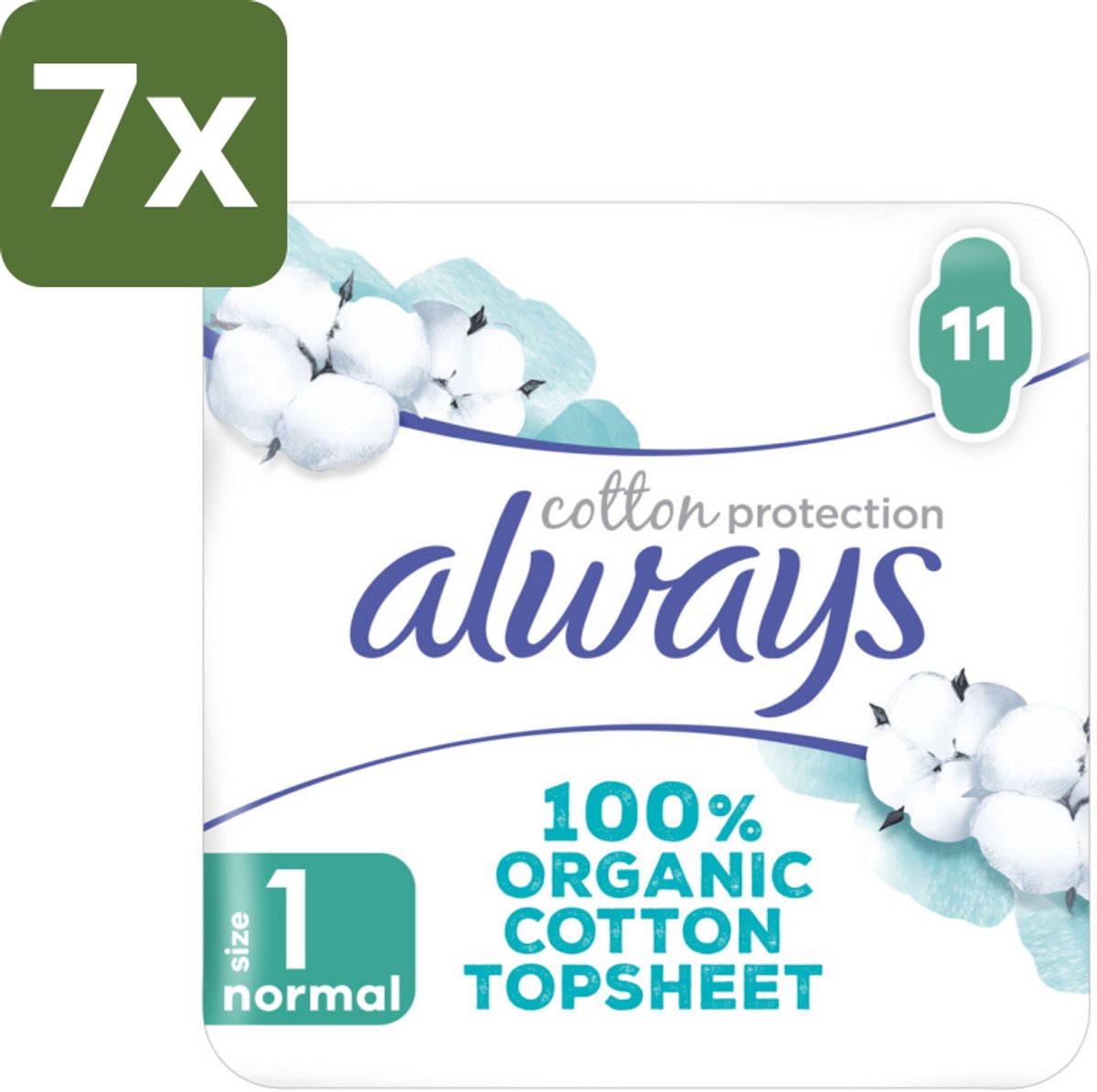 Always – Maandverband – Bio Cotton Protection Ultra Normal met Vleugels – 11 stuks per verpakking - Bulkverpakking - 7 stuks