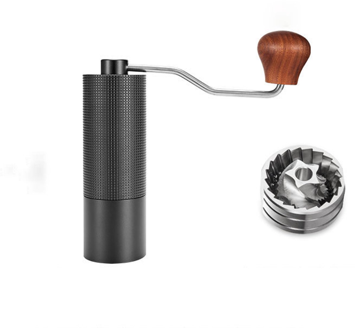 CNC Stalen Kern Hand Koffiemolen - Houten Handvat Zwart