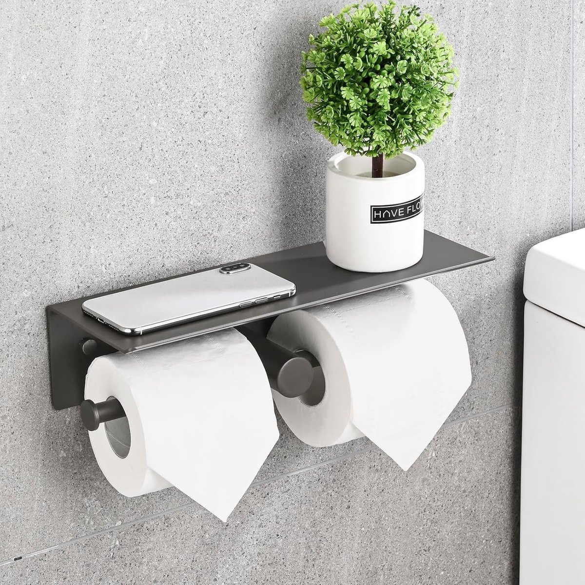 Toiletrolhouder met bakje - Grijs - - Functionaliteit en stijl voor jouw badkamer