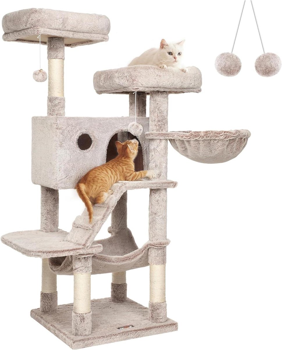 Grote krabpaal - Katten klimhuis - Katten spel en rust - Versterkte basis - 135 cm hoog - Ombre Bruin Wit