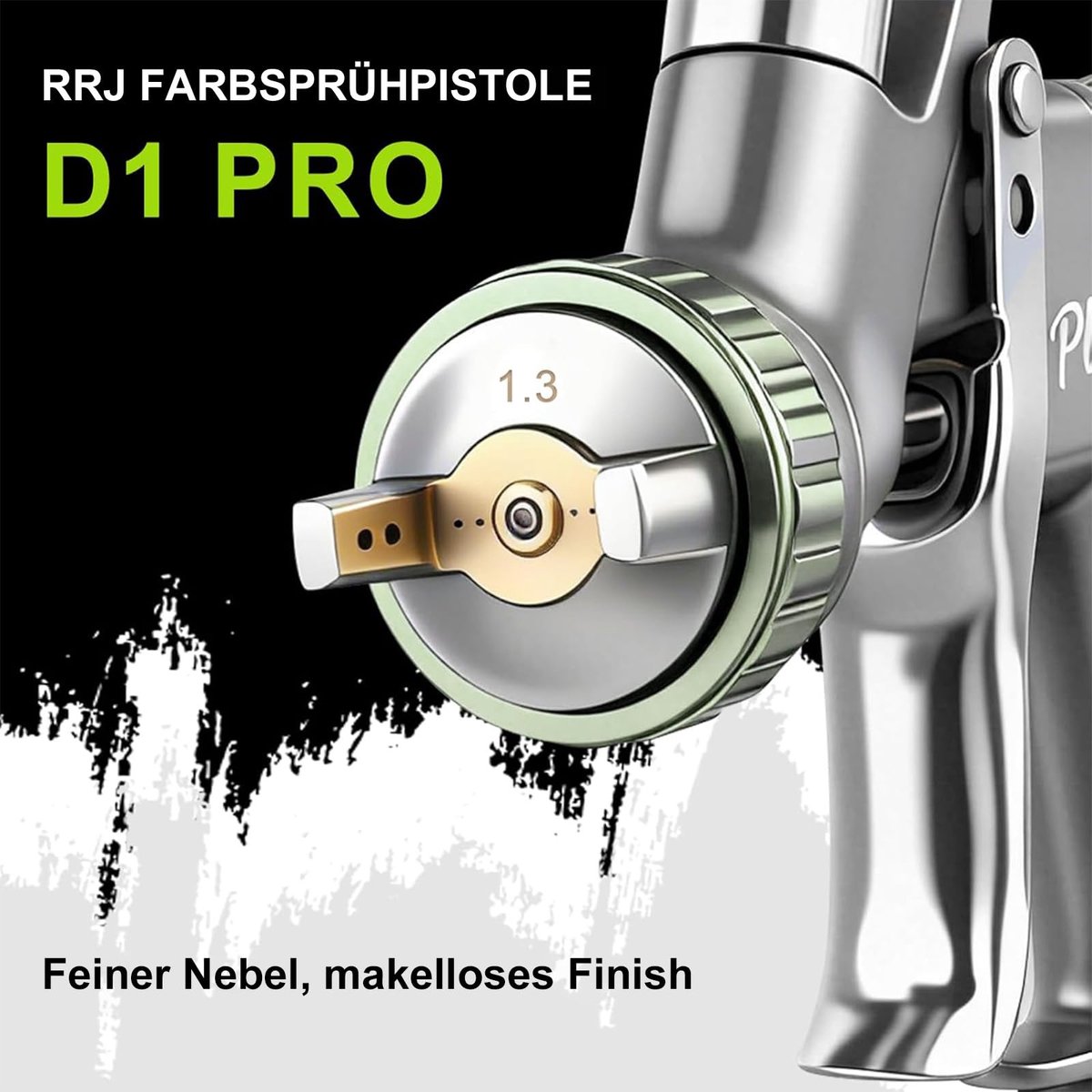 RRJ D1 LVLP lakpistool, spuitpistool, premium kit, lakpistool, perslucht met 1,3/1,5/1,7 mm sproeiers, 10 x 650 ml - ShopVlot