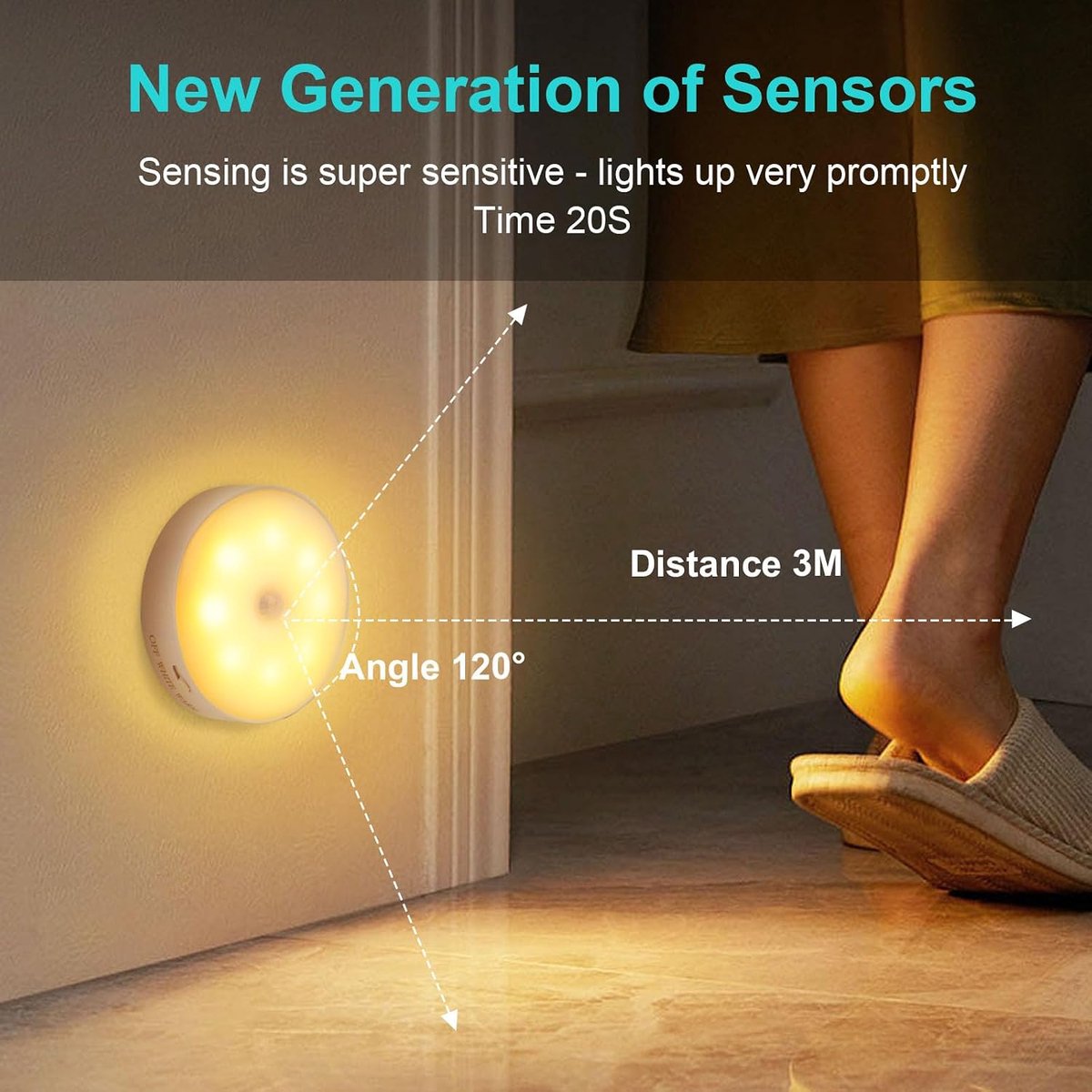 Nachtlamp met Sensor - Bewegingslamp Kastlamp - Donkere Ruimtes Verlichten - Oplaadbaar Warm Wit - 8.5 cm Diameter - Wit — cadeau in Wonen & Interieur - foto 5