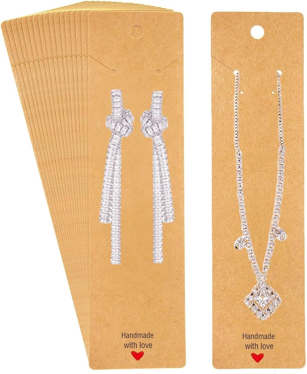 100 Stuks Sieraden Displaykaarten, 5.5 x 21 cm, Kraft Papier Oorbellenkaarten voor Sieraden, Perfect voor Oorbellen en Kettingen
