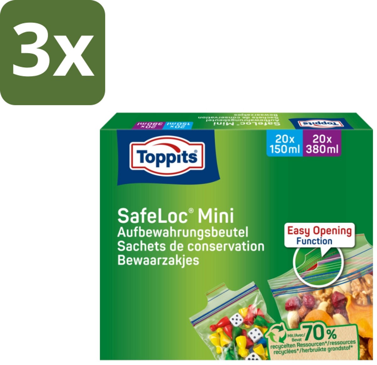 3 x Toppits – Safeloc Mini Zip-Zakjes – 40 Zakjes - Koffiezetapparaat
