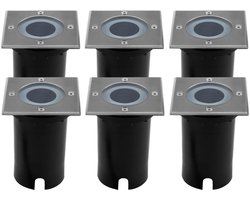 Ledvion Set van 6 LED Grondspot Buiten IP67 3W 230V GU10 vierkant