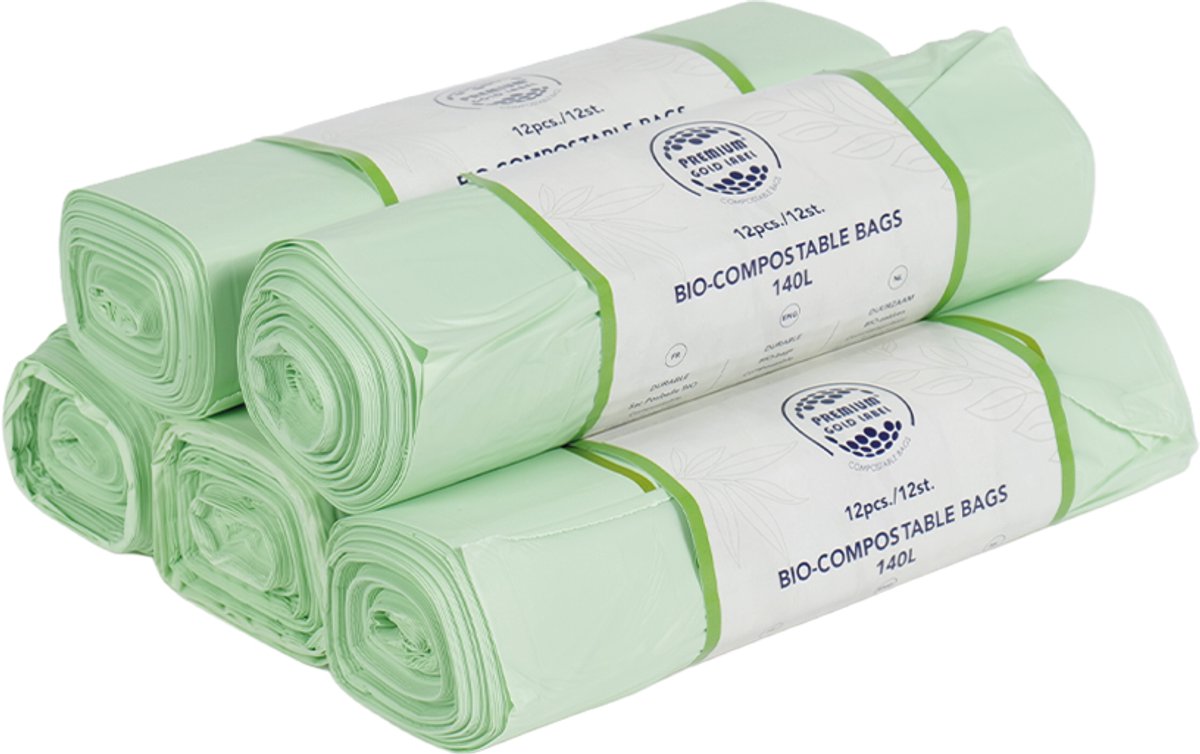 Biozakken 140 liter melkwit groen 87x130cm - 5 rollen à 12 stuks