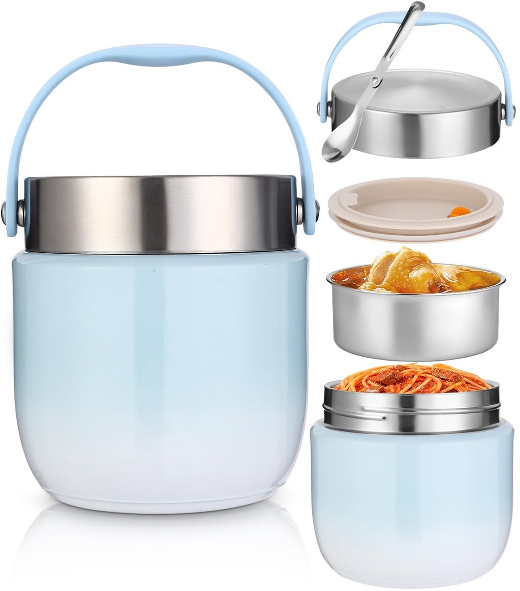 Elzusha - Thermobowl met Deksel, 1200 ml Lunchbox van Roestvrij Staal