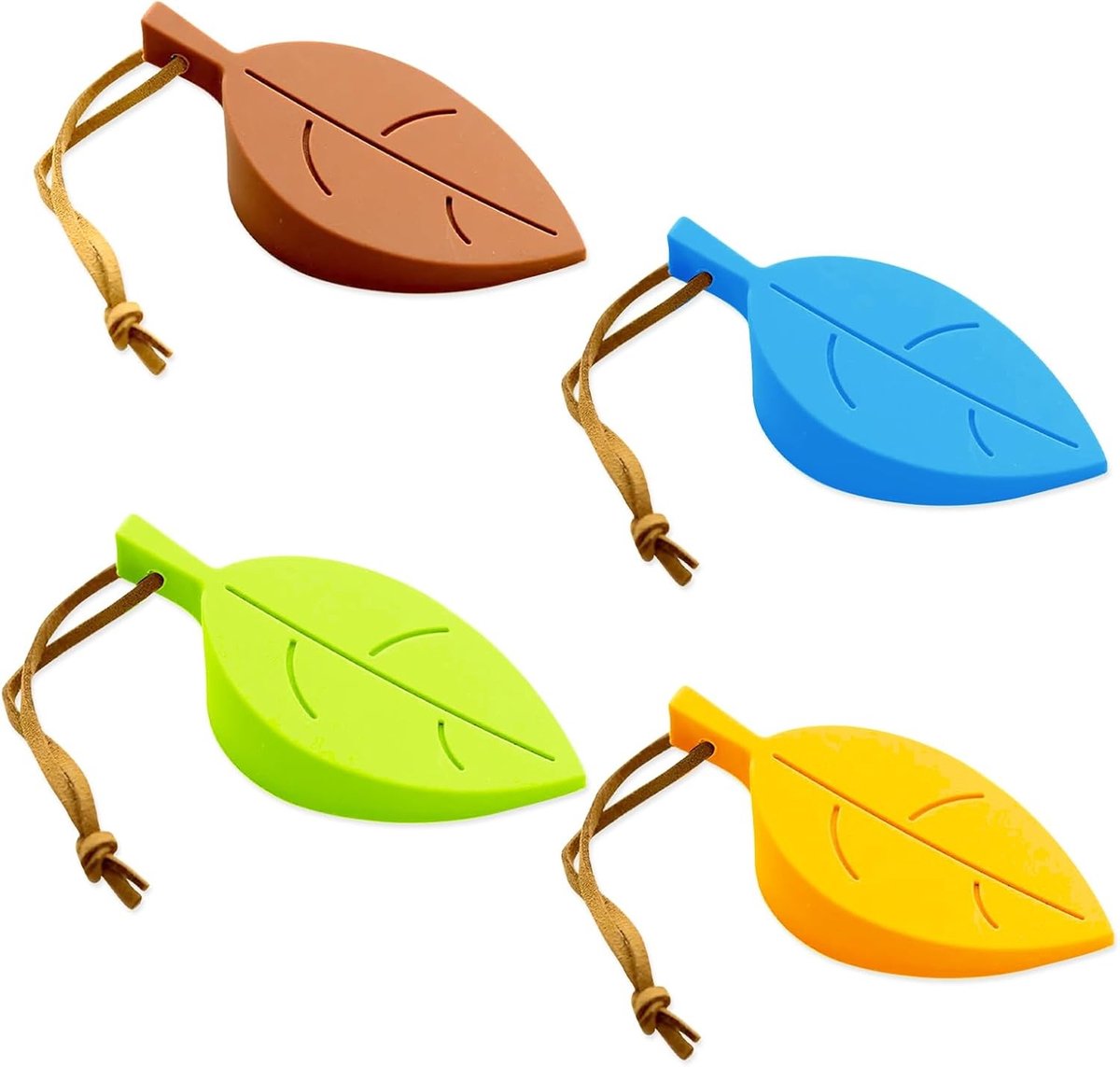 Set van 4 Deurstopper in Bladvorm - Antislip Rubberen Wedge voor Deuren en Raam, Ideaal voor Balkon en Kinderkamer (Blauw, Groen, Geel, Bruin)