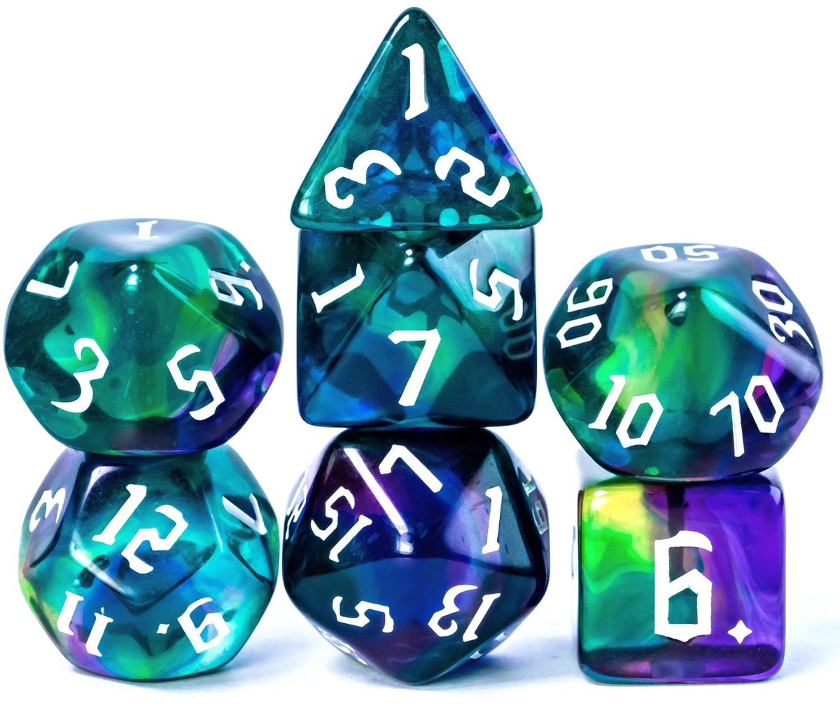 Elzusha - 7-delige D&D Dobbelset voor Rollenspellen in 4 Kleuren