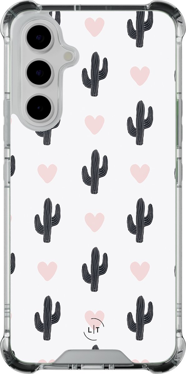 Shockproof hoesje - Geschikt voor Samsung Galaxy A55 - Cactus hartjes - Extra sterke case - TPU/polycarbonaat - - Multi, Transparant