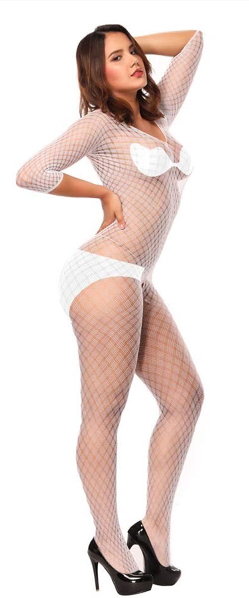 Elzusha - Sexy Net Bodystocking met Open Kruis en Lange Mouwen