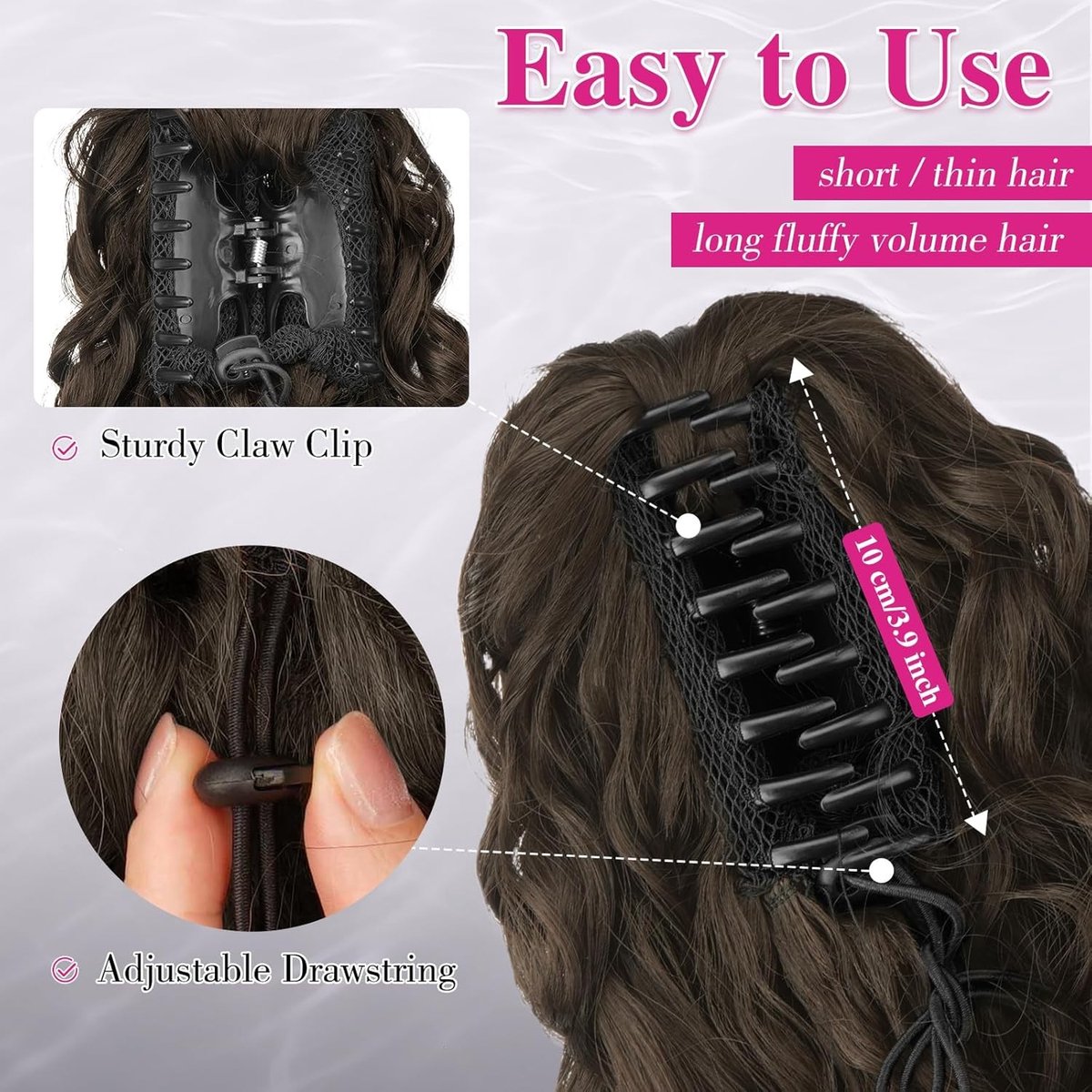 Lange Krullende Ponytail Extension in Donkerbruin - Natuurlijke Synthetische Haarstukjes voor Vrouwen, 65 cm Wavy Haarverlengingen voor een Volumineuze Look