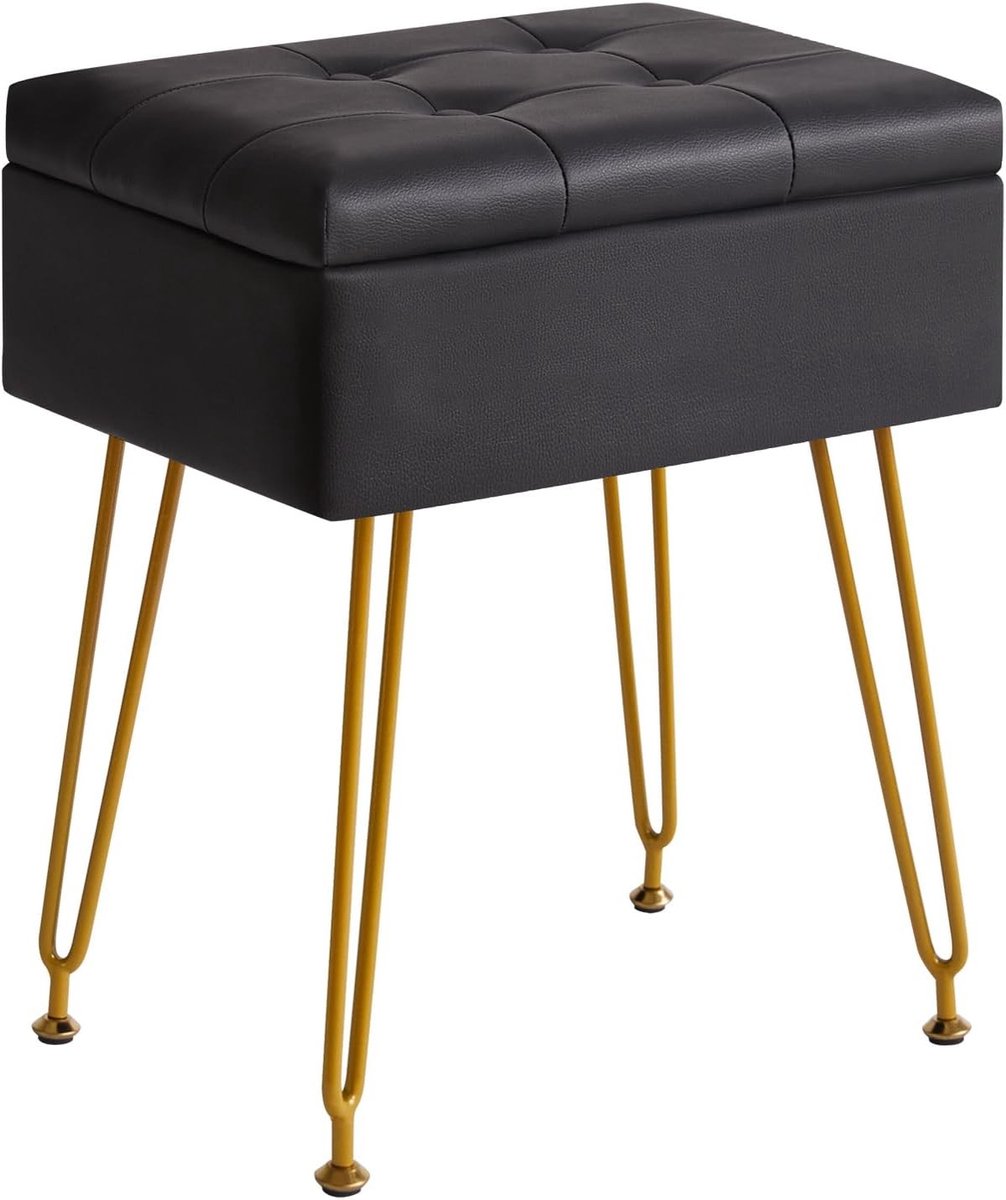 Opvouwbare Zwarte Vanity Kruk met Opbergruimte en Tafel voor Thuisgebruik en Make-up