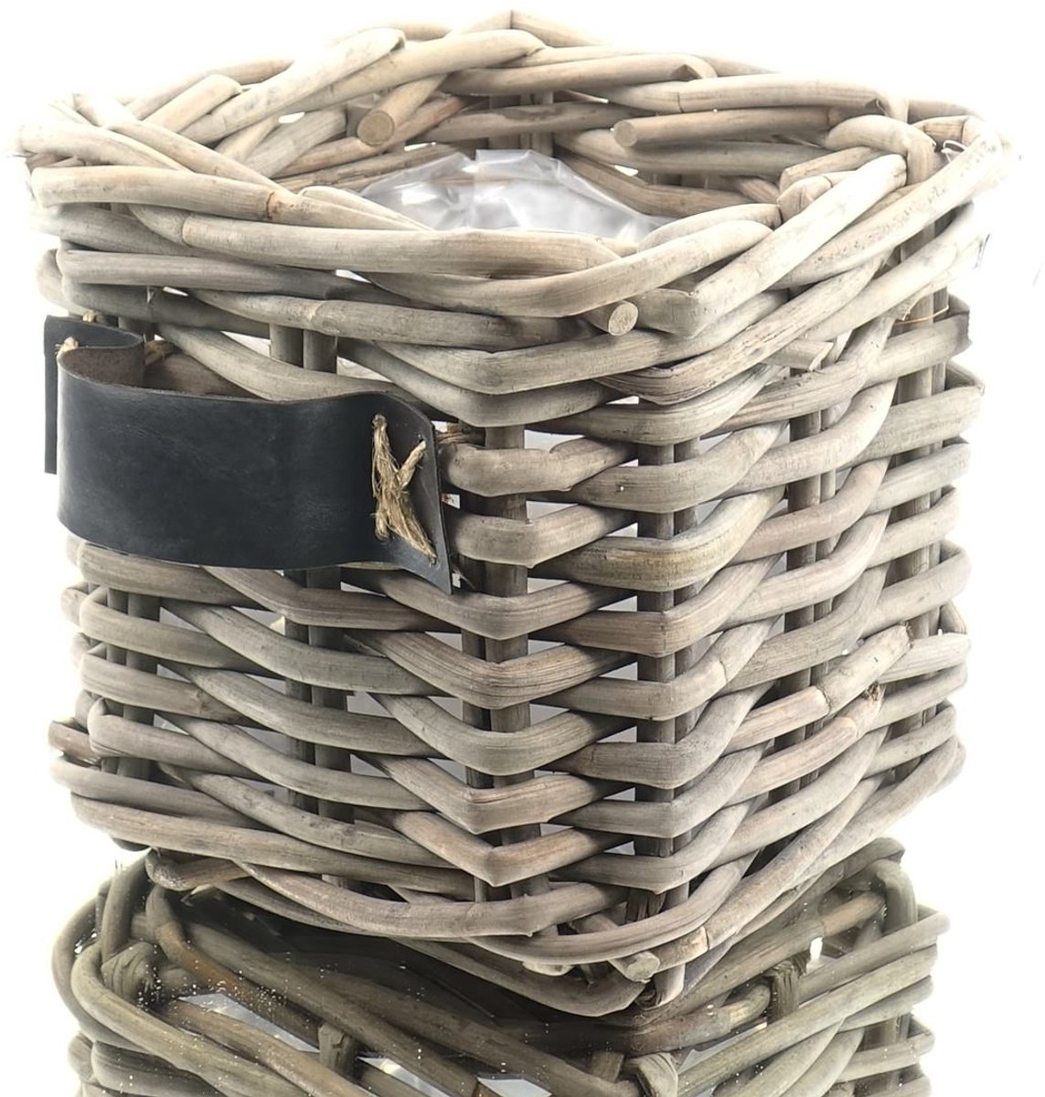 Van der Leeden Rattan Overzetpot Grijs vierkant 35 x 35 cm