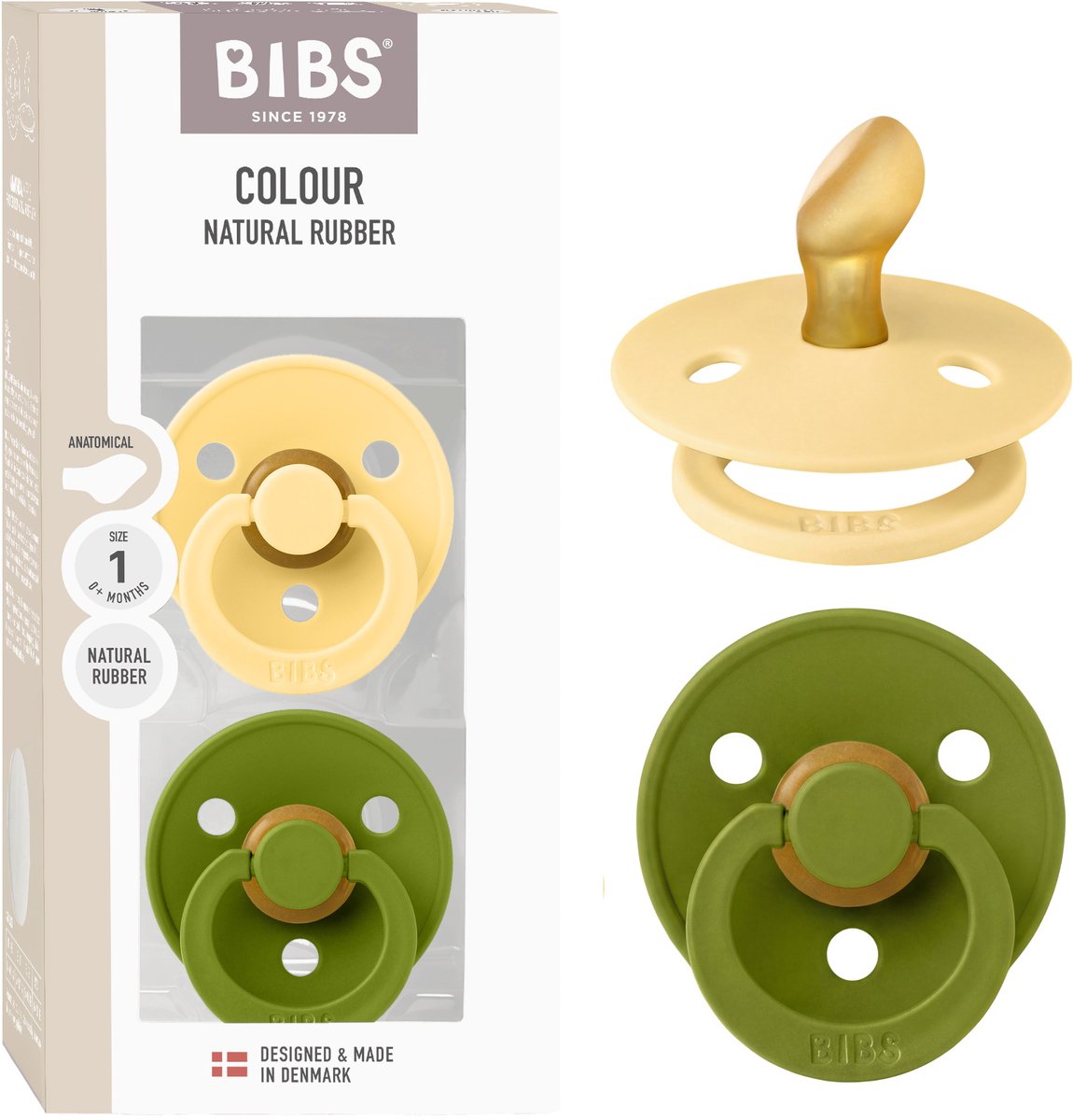 BIBS Colour Fopspeen - 0-6 mnd - 2-pack - Anatomisch - Pale Butter/Wasabi