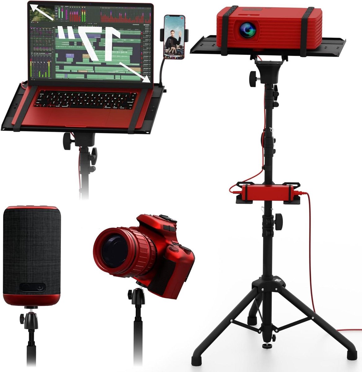 Projector Statief - Laptop Standaard - Presentaties Geven - In Hoogte Verstelbaar - 27 tot 62 inch - Zwart
