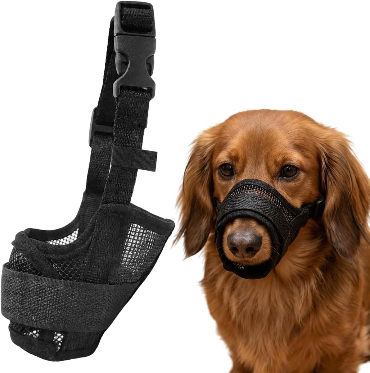 Ademend hondenmuilkorf voor kleine honden met verstelbare band, voorkomt blaffen en bijten, maat S (snuitomtrek 14–18 cm)
