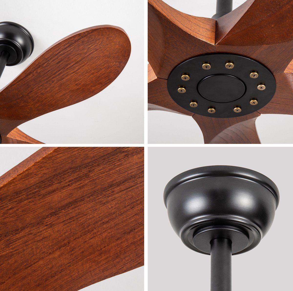 COVREO Plafondventilator 90 cm walnoot zwart hout - zonder verlichting - 6 snelheden - afstandsbediening