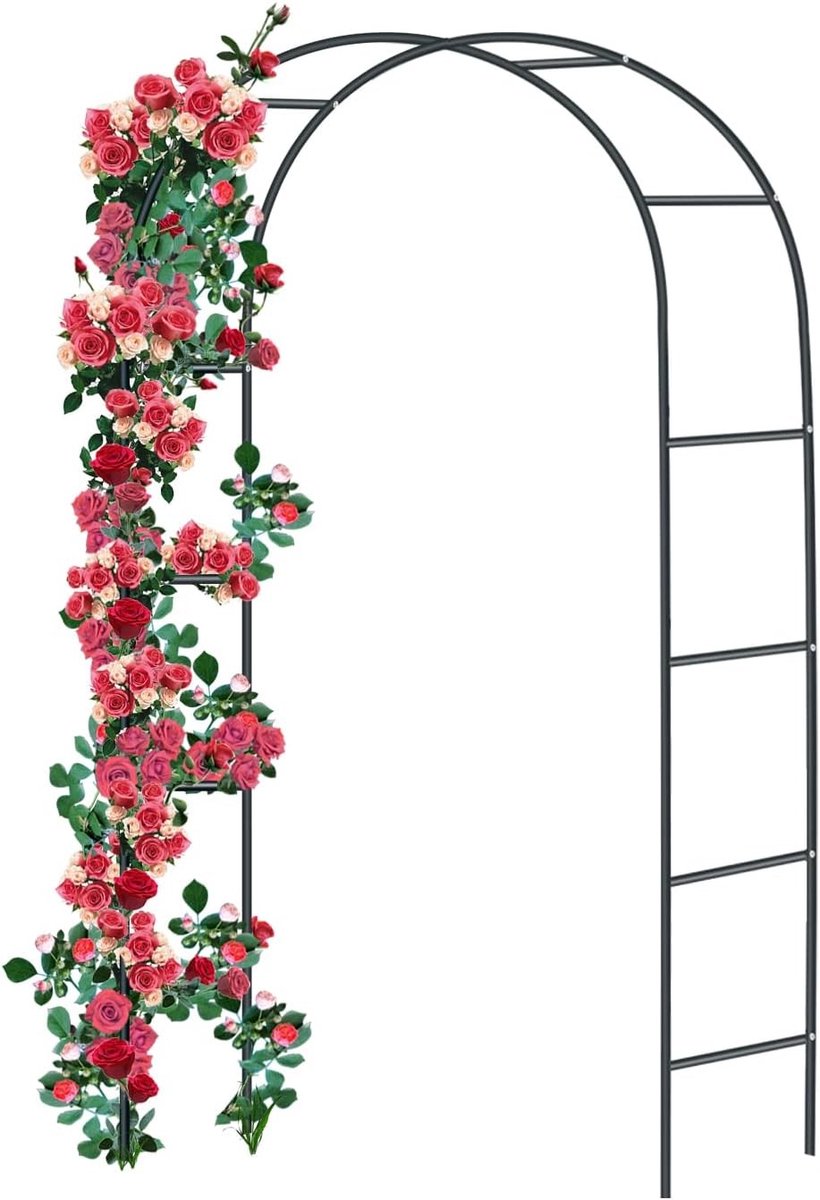 Rozenboog van gepoedercoat staal voor de tuin, weerbestendig en decoratief, 240 x 140 x 38 cm, ideaal voor klimplanten en tuinversiering