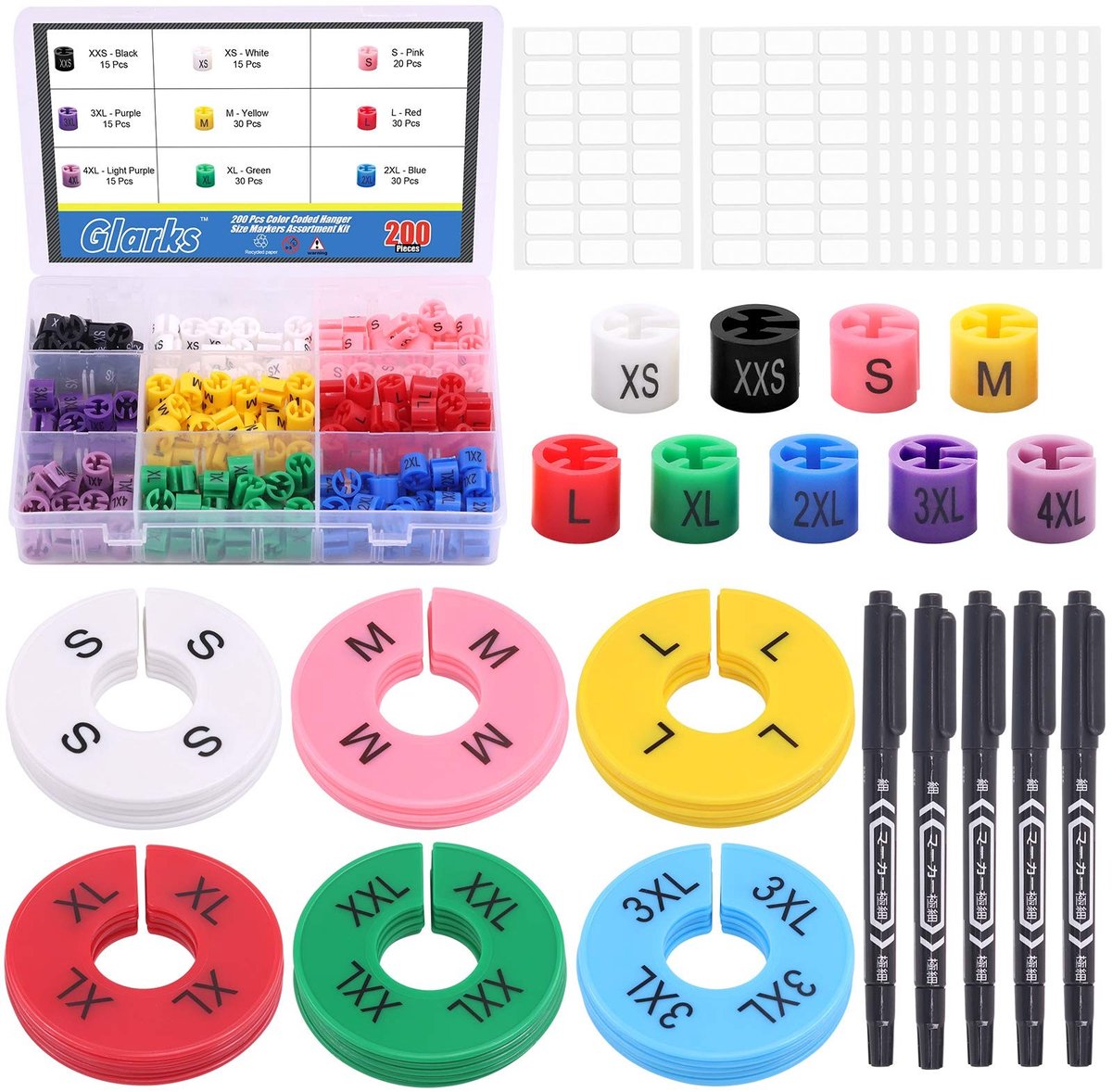 Elzusha - Set van 236 Kledingmaatmarkers en Labels voor Draadhangers