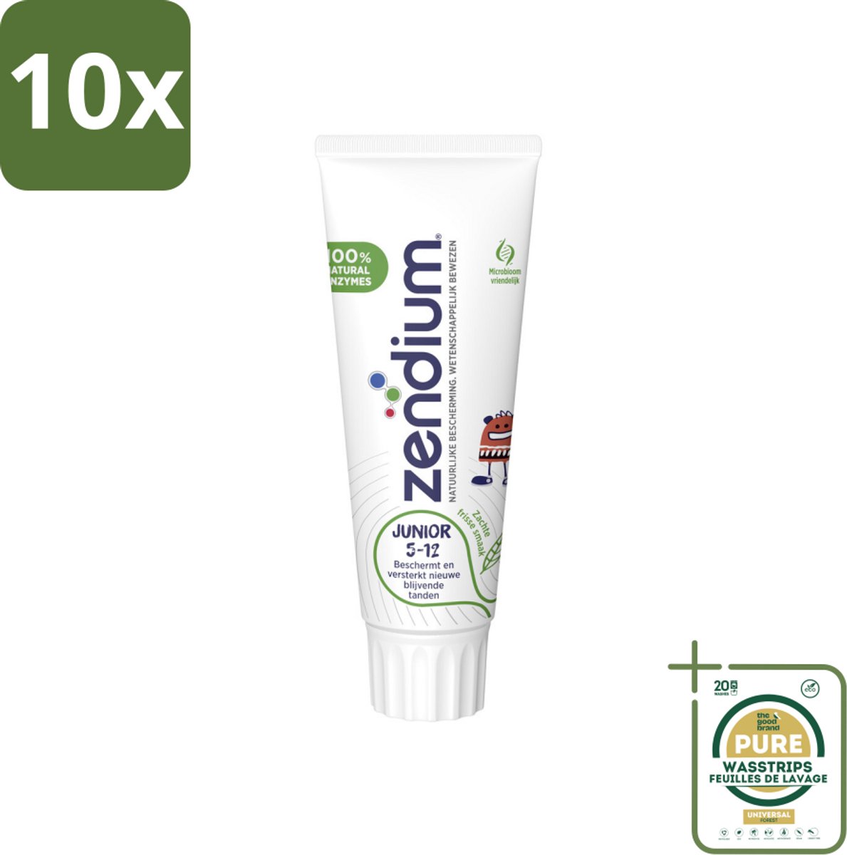 10 x Zendium Tandpasta Junior 75 ml - Grootverpakking - Tandpasta Voor Kinderen - Melktanden Beschermen - Volwassen Tanden Beschermen - Natuurlijke Enzymen - Eiwitten In Tandpasta