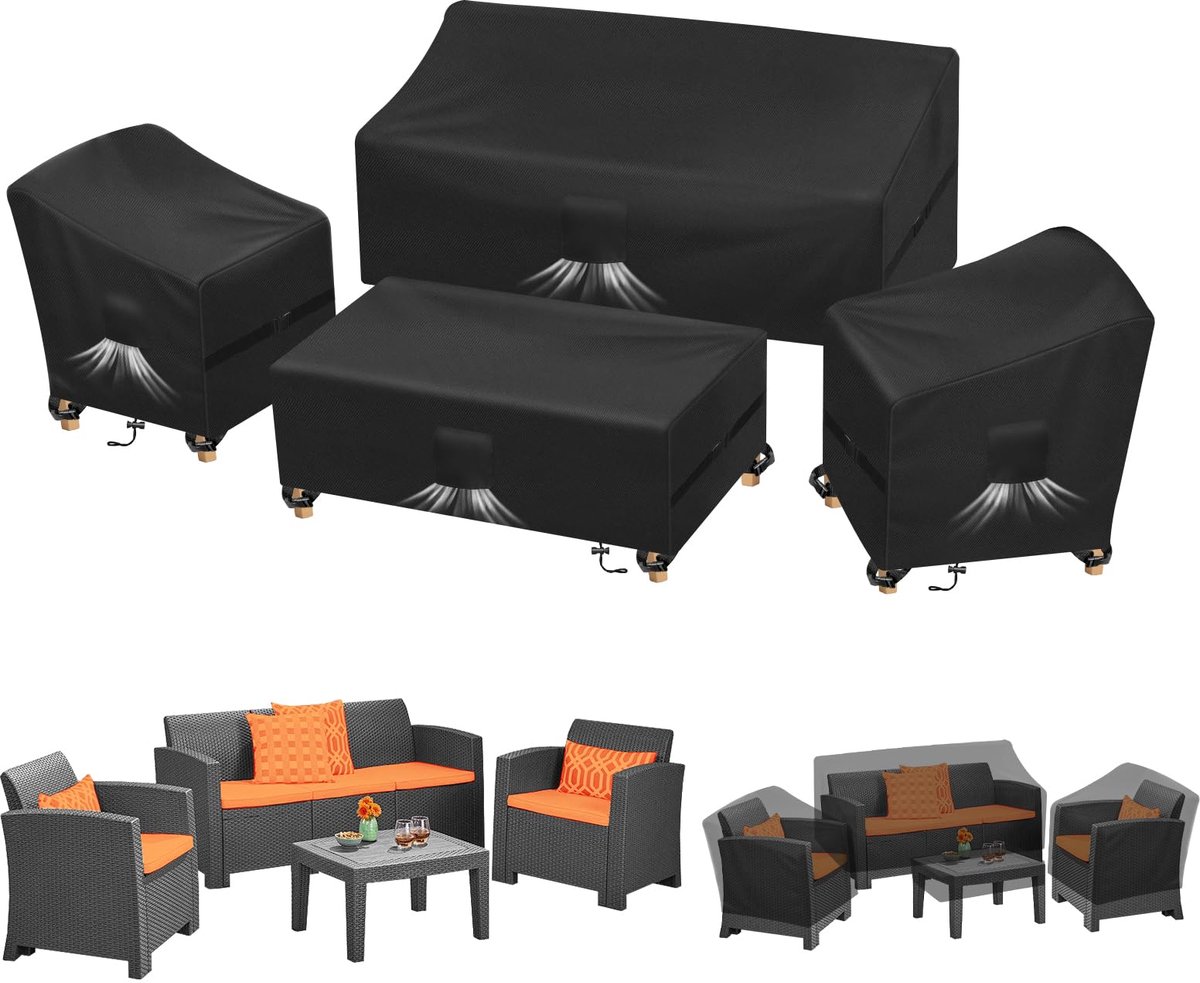 Kovshuiwe 4-delige outdoor veranda patio tuinmeubelhoezen set, waterdicht opgewaardeerd 420D Heavy Duty Oxford stof - ShopVlot