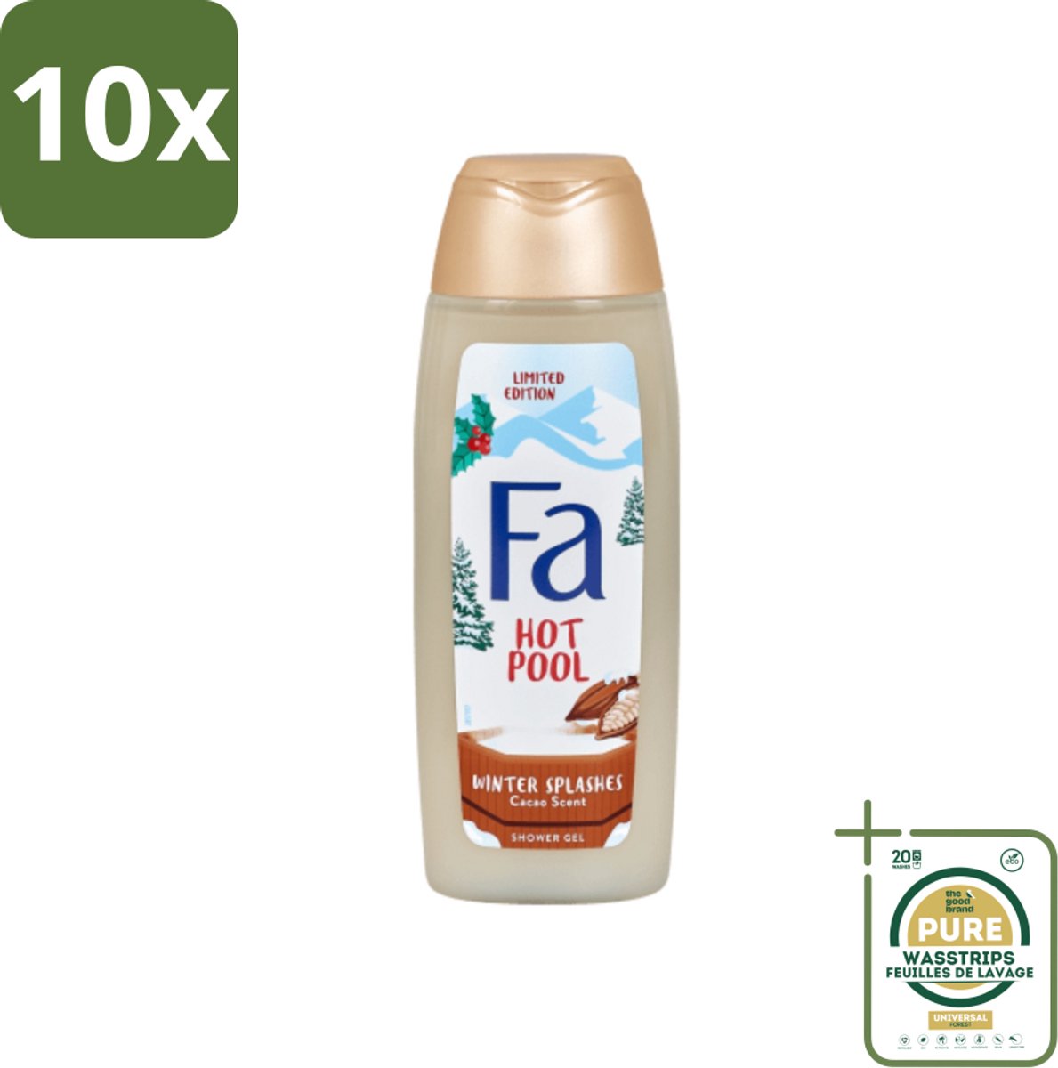 10 x Fa - Douchegel - Winter Splashes Hot Pool Cacao - Warm & Verwarmend - Verzachtend - 250 ml - Grootverpakking - Douchegel - Winter - Verwarmend - Cacao - Verzachtend