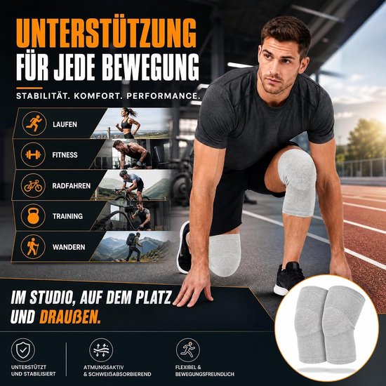 Set van 2 Bamboe Kniebandages voor Dames en Heren, Ademend en Elastisch, Ideaal voor Sport, Dagelijks Gebruik en Artrose (Grijs, XL) — afbeelding 3