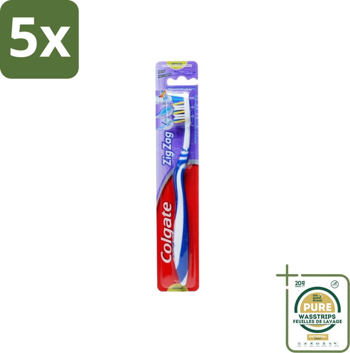 5 x Colgate - Tandenborstel - ZigZag Medium - 1 Tandenborstel - Grootverpakking - Tandenborstel - Reiniging - Tandplak - Mondhygiëne - Zigzag Borstelharen