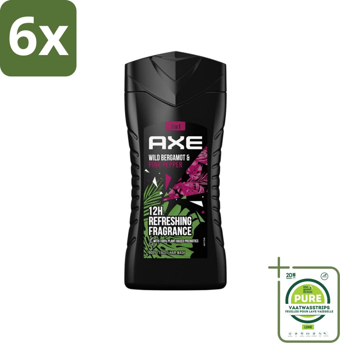 Axe - 3-in-1 Douchegel - Wild Bergamot & Pink Pepper - 100% Plantaardig - 250 ml - Voordeelverpakking - 6 stuks - Douchegel - Geur