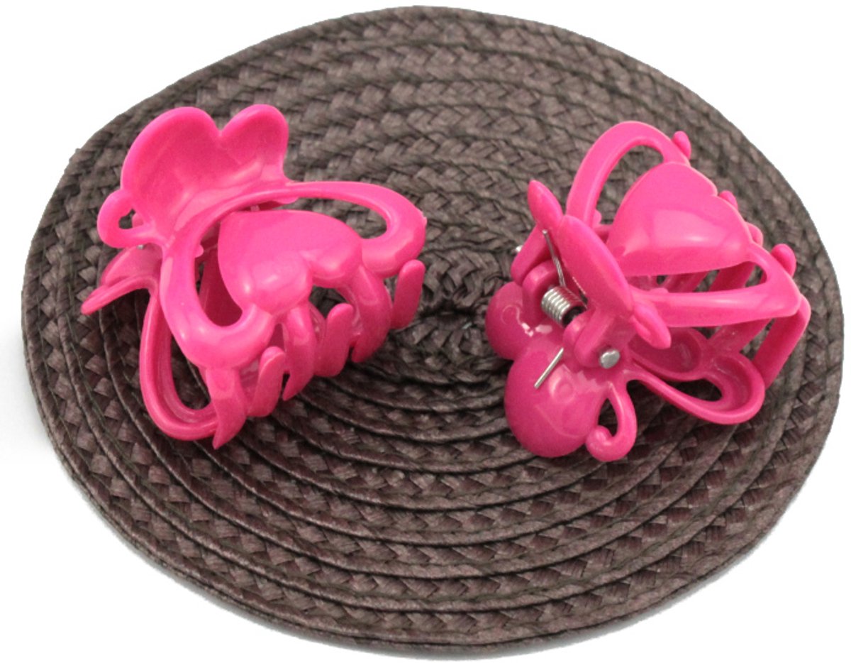 Hartvormige Haarclips - Fuchsia - Set van 2
